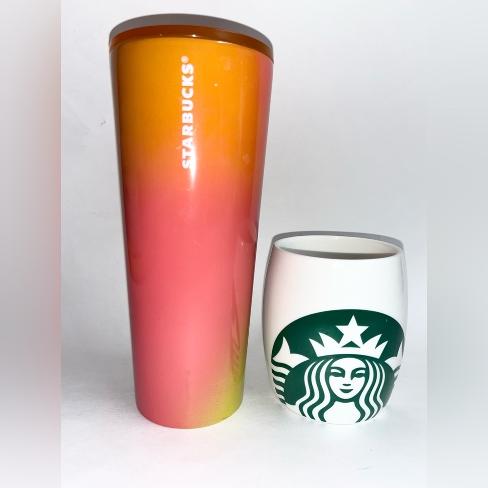 Starbucks 2022 Fame Lime Green 24oz Tumbler & 2010 Mermaid Siren Logo 14oz